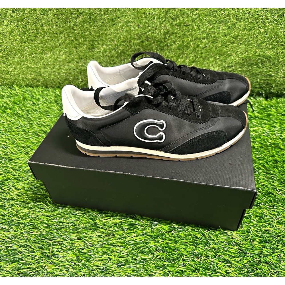 Coach CBO06 Men's Flat Sneaker Black Optic White Size 7.5D New in Box MFSRP $165